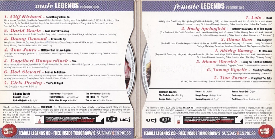 MALE LEGENDS FEMALE LEGENDS Double Album - Bild 2 von 3