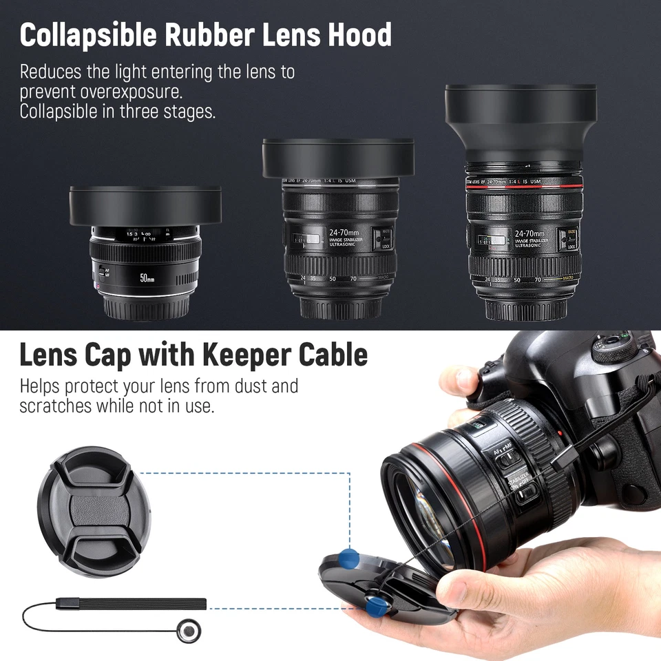 NEEWER 67mm Filter Kit ND2-ND8 UV CPL FLD with Lens Hood Cap & Cleaning Cloth - Image 4 of 4