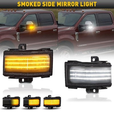 SMOKED Switchback LED Strips Towing Mirror Light For 17-22 Ford Superduty EBE