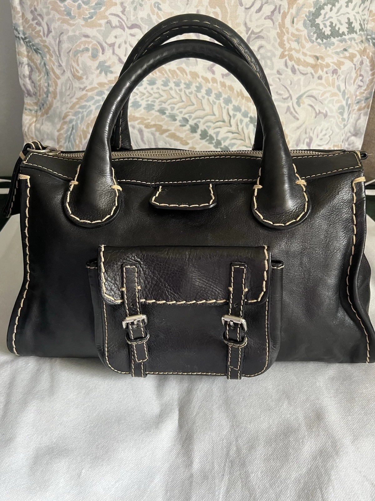 Chloe — Chloé Black Edith 100% Calfskin Leather Tote Bag Made in Italy