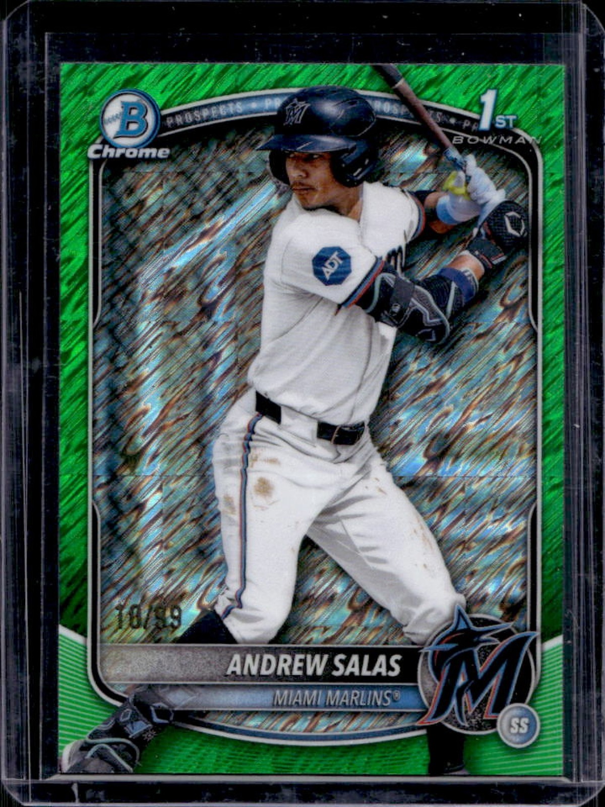 2025 Bowman Chrome Andrew Salas Green Shimmer Refractor 1st #/99 Marlins