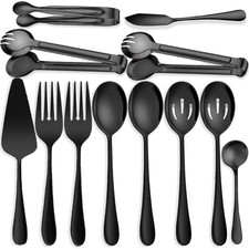 12 PCS Stainless Steel Serving Utensils - Large and Slotted Spoons Forks Tong...
