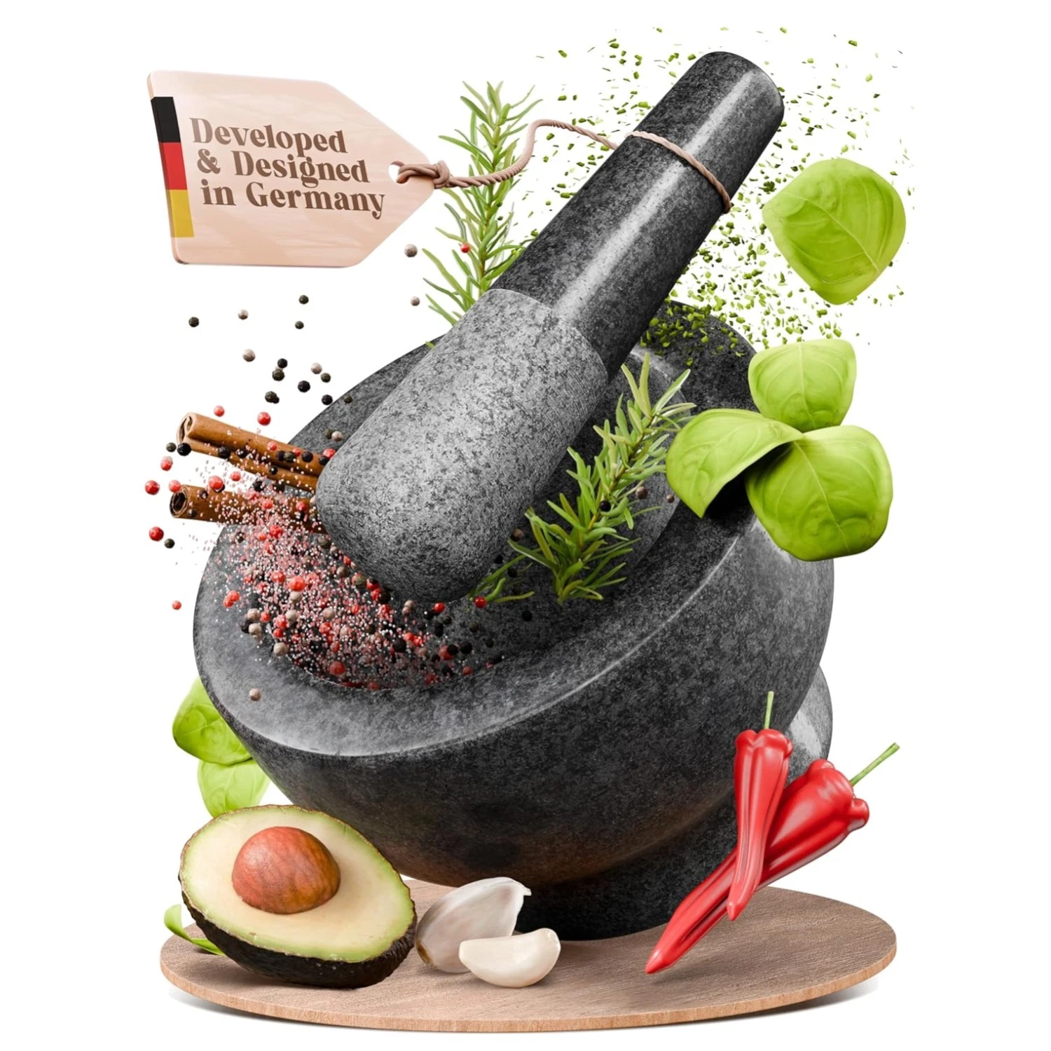Chefsofi Mortar And Pestle Set - Black Polished Granite