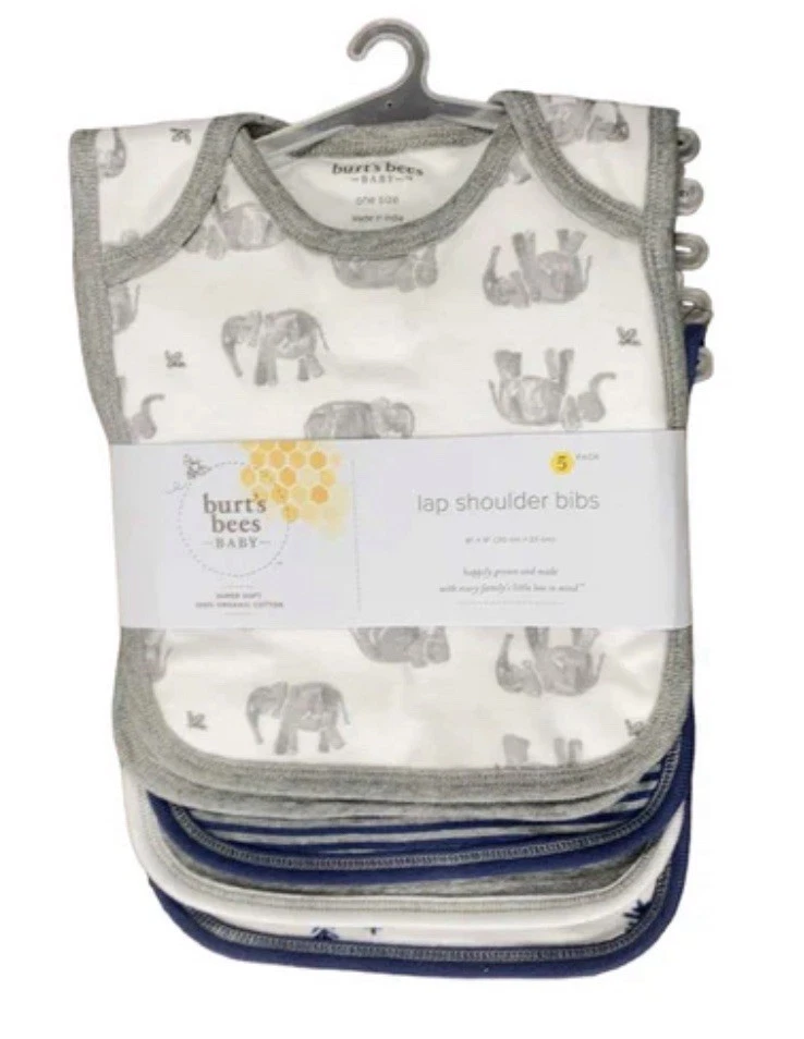 Novo Burt's Bees Baby pacote com 5 babadores de ombro de algodão orgânico - Imagem 3 de 4