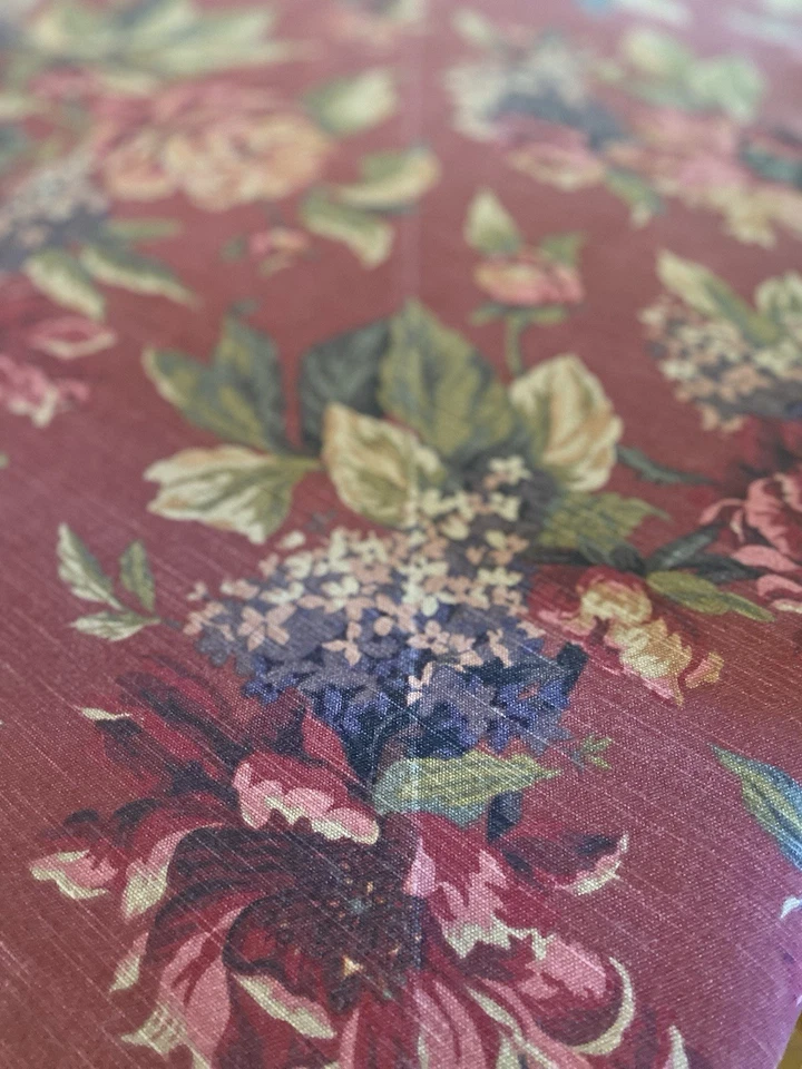 Vintage Croscill Serena Fabric Floral TABLECLOTH  Rectangle 64” X 94” Red Wine - Image 4 of 4