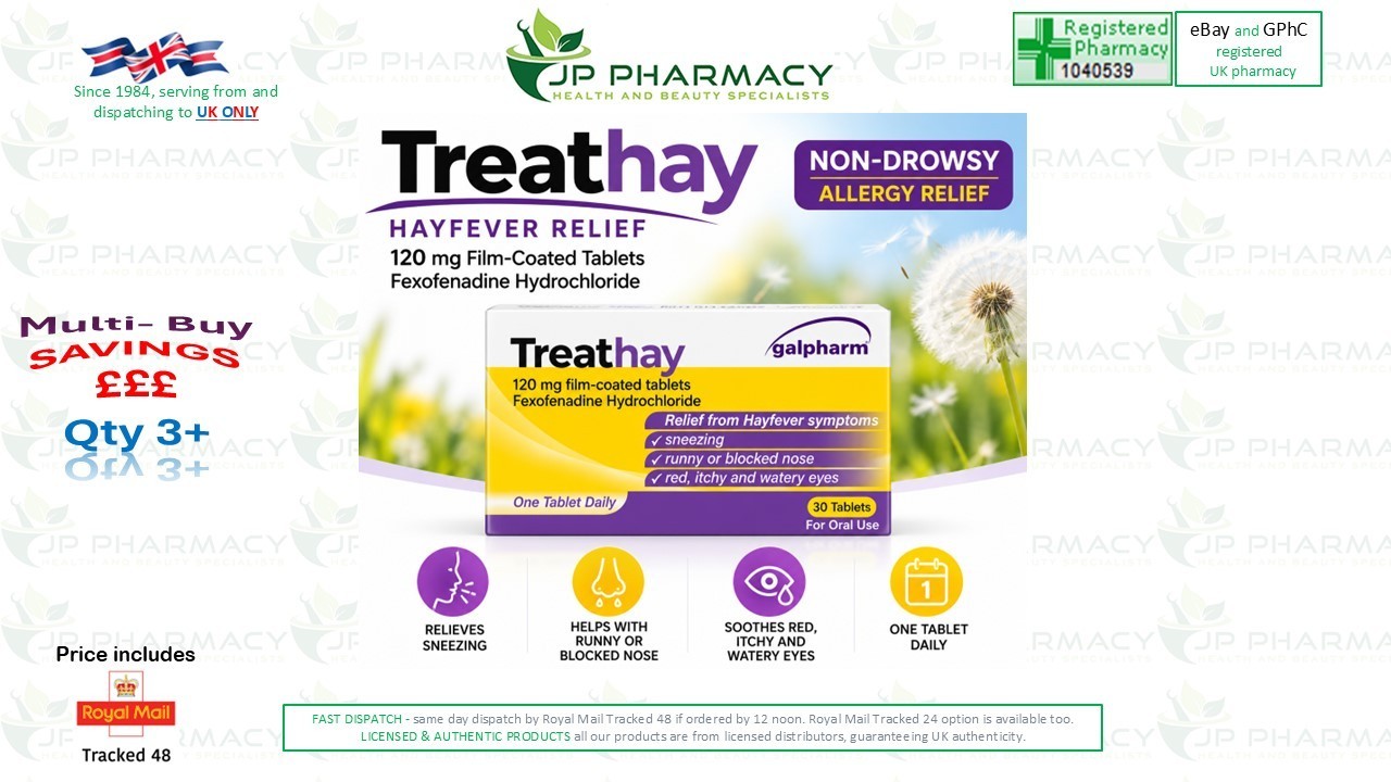 TreatHay Fexofenadine 60 x 120mg - Hayfever Relief | Anti-allergy (2x30 tablets)