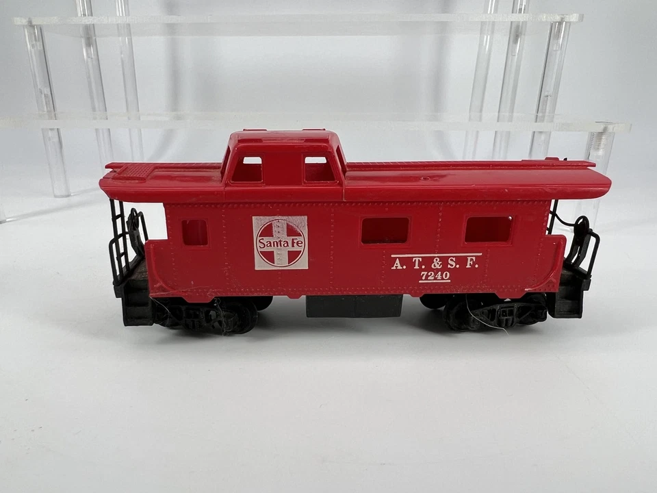 Tyco HO AT&SF Santa Fe #7240 Caboose Freight Cars Red Brown Vintage Lot of 4 - Image 3 of 4