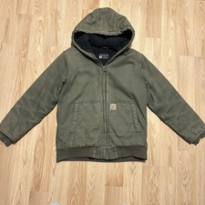 Carhartt Jacket OLIVE Youth Large 14-16 Canvas Quilted Insulated OJ8545