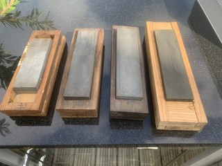 4 Oilstones Sharpening Stones. All in a Wooden Box.