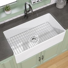TUKTUK White Farmhouse Sink 33X20 Fireclay Farm Sink for Kitchen Apron Underm...