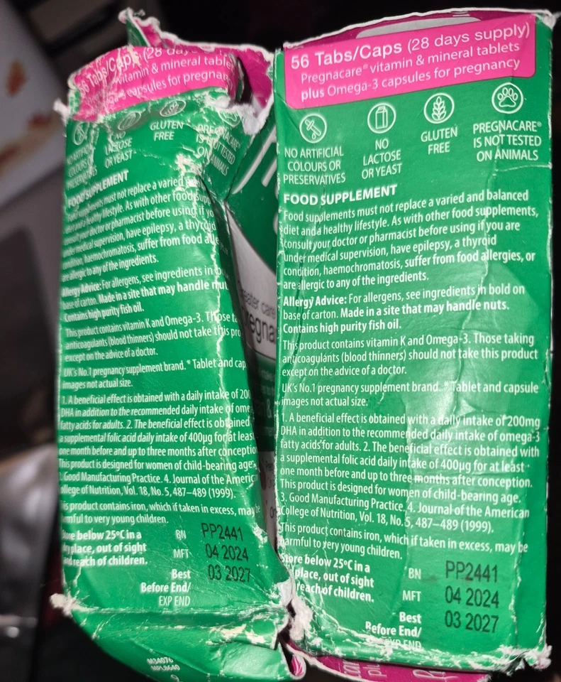 Vitabiotics Pregnacare Plus Tabletas/Cápsulas (x98) Cajas Dañadas Exp 3.27 NUEVO EN CAJA Foto 4 de 4