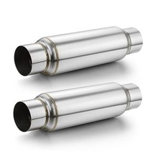 Exhaust Resonator 3 Inch Inlet, 3" Inlet/Outlet 16" Long - Polished - 2 Pack