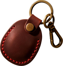 for Airtag Holder Portable Genuine Leather Airtag Keychain with Key Rings Red