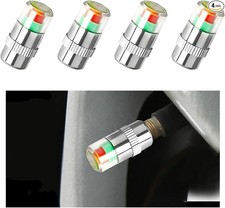 4 PCS Tire Pressure Monitor Valve Caps, 3 Color Eye Alert Silver 4 PCS