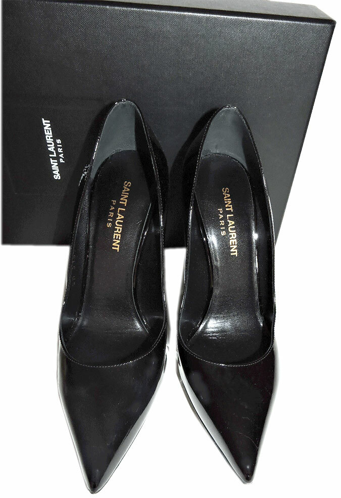 Ysl Saint Laurent Zoe Pointy Toe Pumps Black Patent Leather