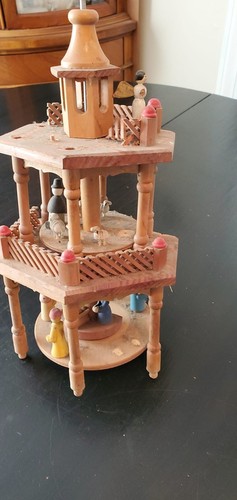 German 11' Christmas Weihnachts 3 Tier Wooden Pyramid Nativity Carousel partial - Picture 3 of 6