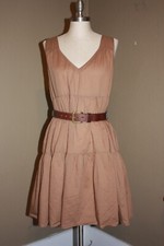 J.CREW SHIFT TUNIC TIERED TAN BROWN DRESS WITH SLIP ON LINING - MEDIUM 4 6