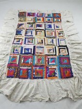 Vintage Handmade Log Cabin Patchwork Quilt with Ruffled Border 85x66 inches
