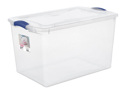 66 Qt. Clear Plastic Latch Box, Blue Latches with Clear Lid