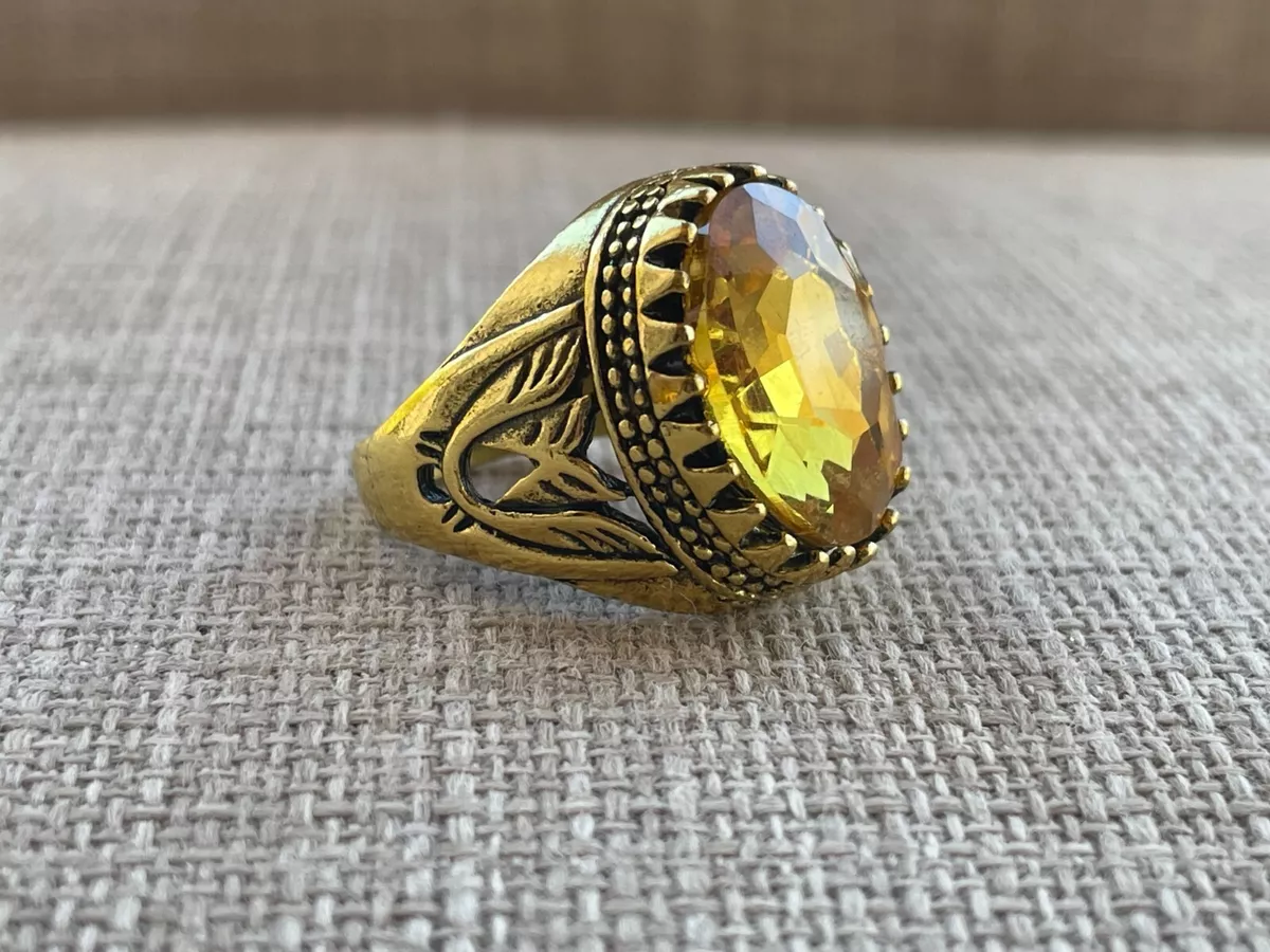 Yellow Crystal Ring Gold Tone Fashion Jewelry Rings Unisex Rings