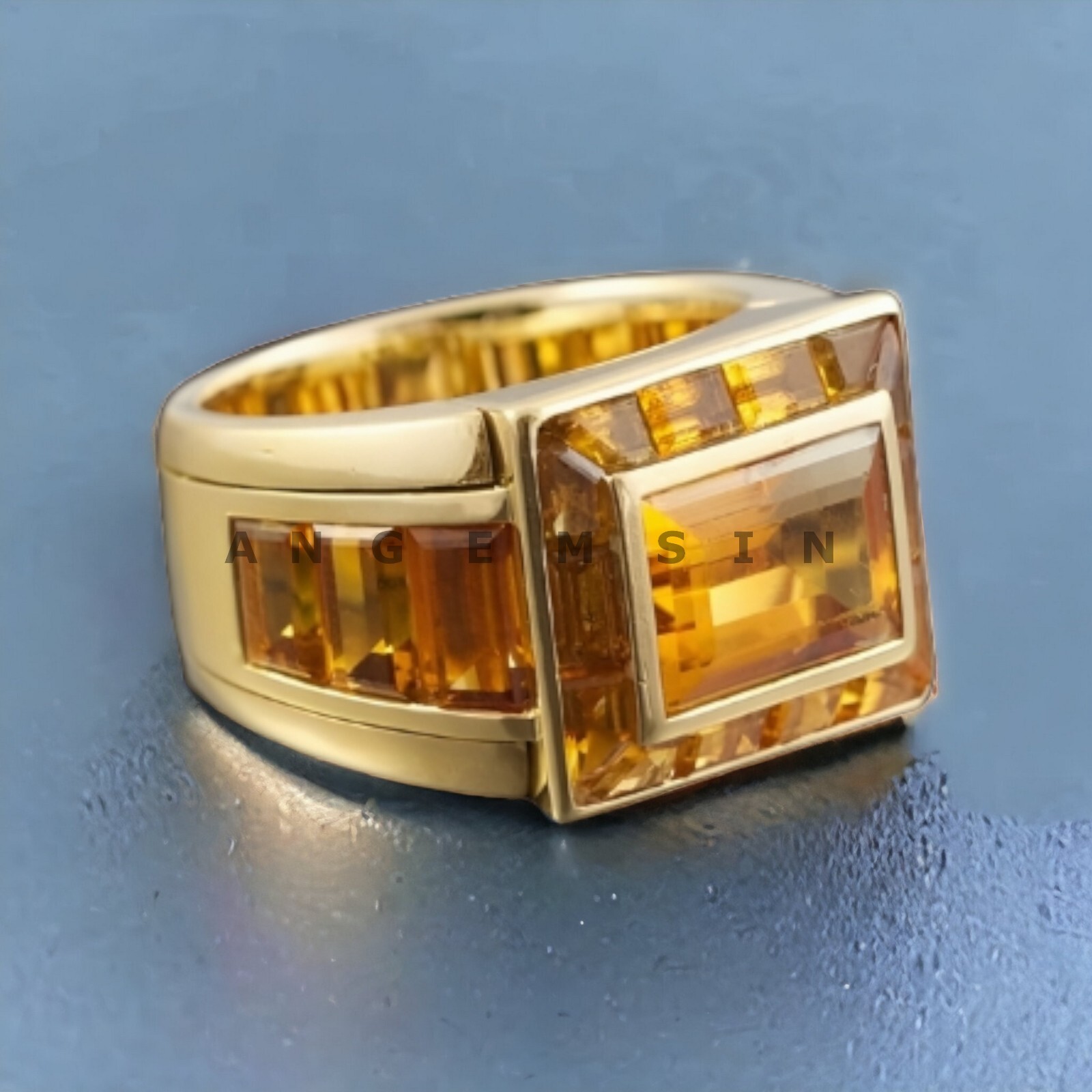 Citrine With 925 Sterling Silver Gold Plated Ring For Men's #AL470