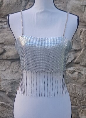 Forever 21 Womens Size S Metal Rhinestone Chain Fringe Sleeveless