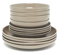 Temp-tations Ombre Taupe 12-Piece Dinnerware Set NEW T49182