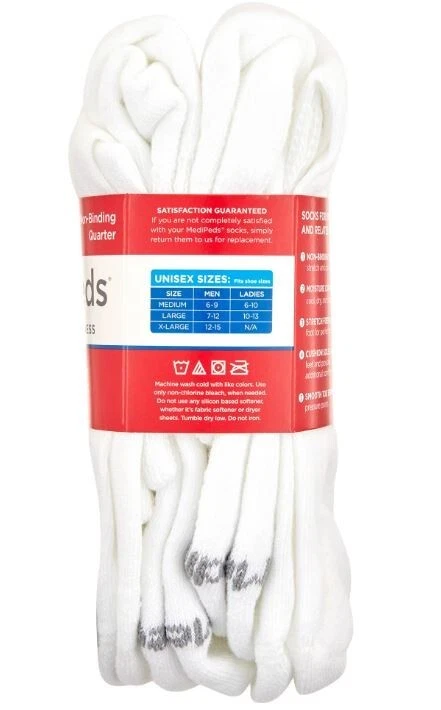 MediPeds Adulto Hombre NanoGLIDE® Blanco Cuarto Cojín Calcetines, Grandes, 4 Pares Foto 2 de 4
