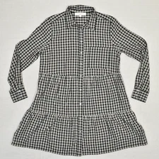 Loft Women Shirt Fit & Flare Dress Long Sleeve Polyester Black Size M Plaid