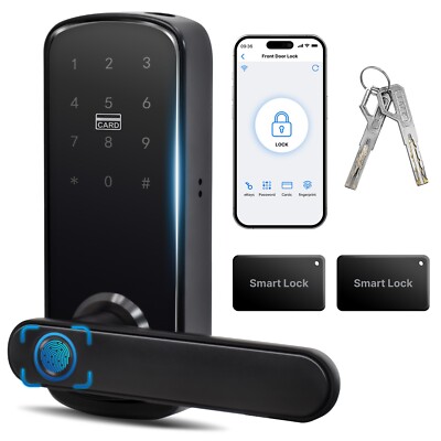 5-in-1 WiFi Smart Door Lock Fingerprint+IC+Code Passcode+Keys+APP Control Unlock