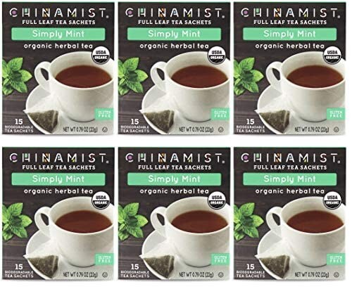 China Mist Organic Herbal Tea, Simply Mint, 6/15 count boxes