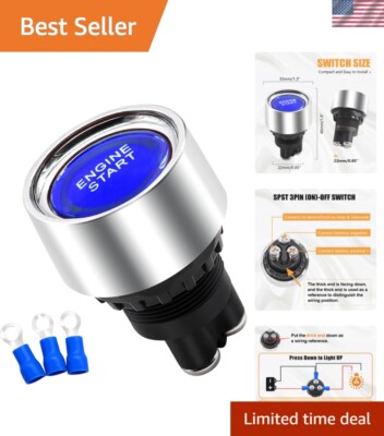 Blue LED Push Start Ignition Switch Button 12V DC Momentary Engine Starter