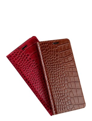 Genuine Leather Flip Case Fr iPhone 12 11 Pro Max X S21 Magnetic Crocodile Grain