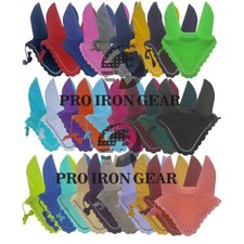 HORSE EAR BONNET FLY VEIL CROCHET EQUESTRIAN WITH PIPING 30 COLORS FULL/COB/PONY