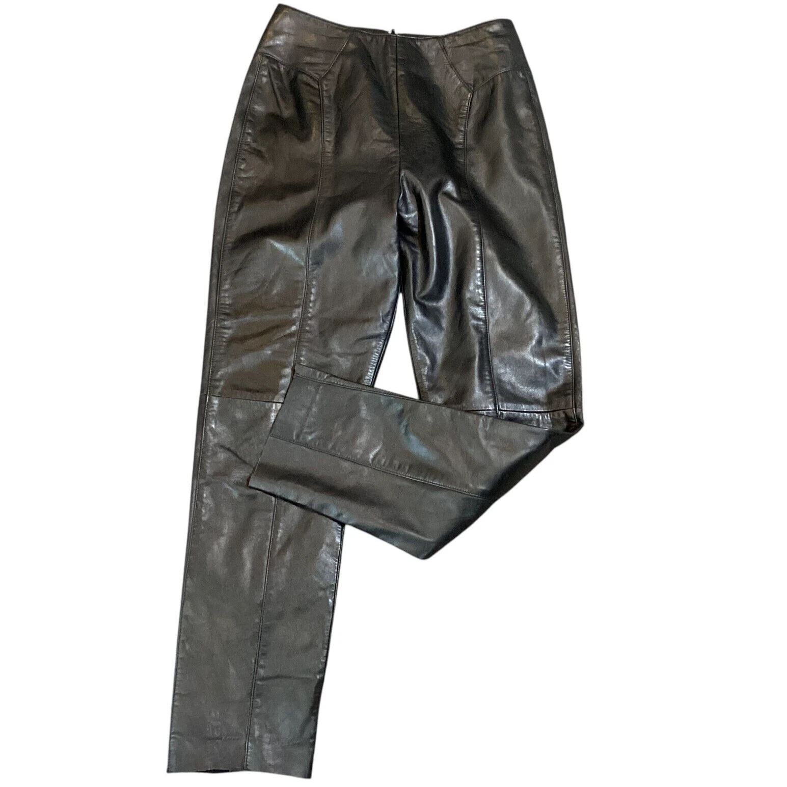 VTG Verducci Leather Pants High Rise Straight Sz 28x28" Black #310i