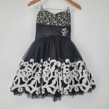 Jovani Strapless Mini Dress Black White Floral Embellished Tulle Zip Women's 8
