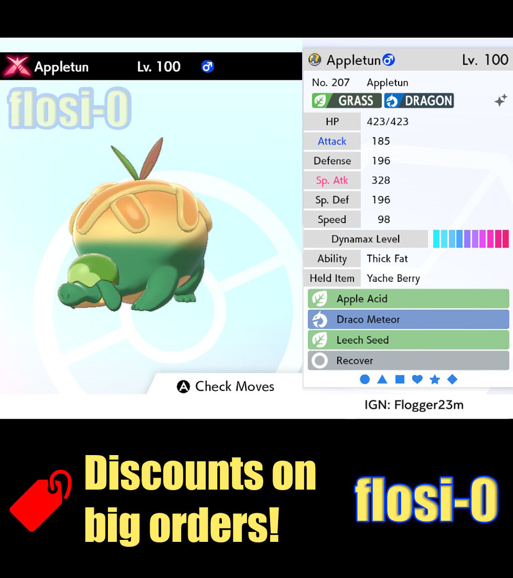 6IV Ultra Shiny Appletun or Flapple Gigantamax Pokemon Sword and Shield