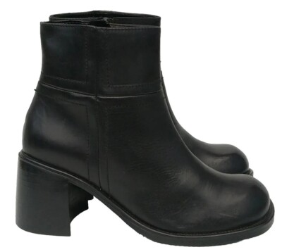 SHOEBOX STIEFELETTEN SCHWARZ LEDER BLOCKABSATZ GRÖßE UK 40 EU 7