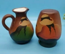 Nina Southwestern Pottery Creamer and Sugar Shaker Signed Vintage 