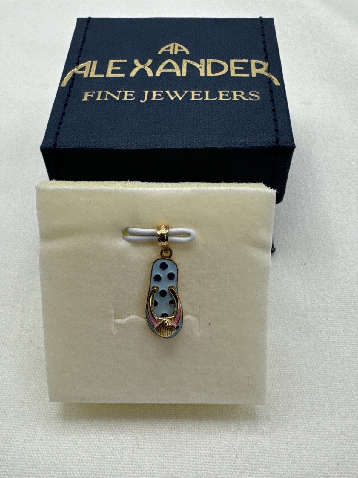 14K Yellow Gold Shell Blue Polka Dot Hawaiian Fli… - image 1