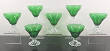 (7) Anchor Hocking Burple Inspiration Green Liquor Cocktail Set Vintage MCM Lot