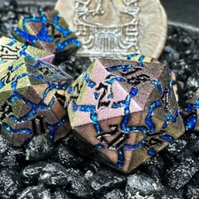 Sage's Warp Stones Blue Ring Nebula Metal Polyhedral Dice Set | Dnd RPG
