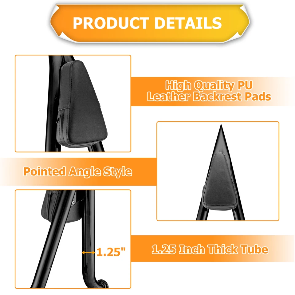 MOFUN 27" Black Backrest Sissy Bar For Indian Chief Classic/Dark Horse 2014-2018 - Image 2 of 4