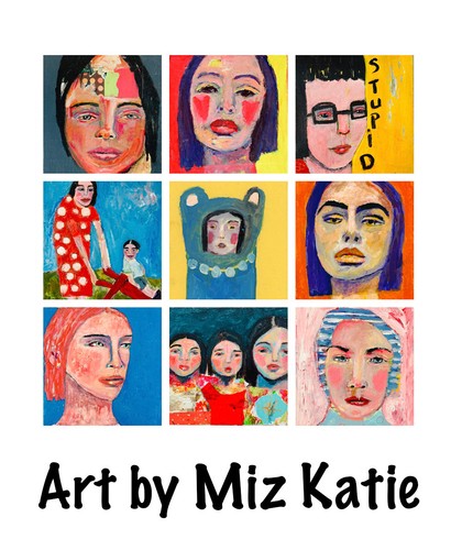 Portrait Painting Boy Blue Hat 4x6 Naive Outsider Winter Snow Art Miz Katie - Picture 9 of 12