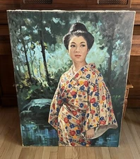 CHOTAI YONAHA Original Vintage 1966 Japanese Oil Painting Woman in Kimono LISTED