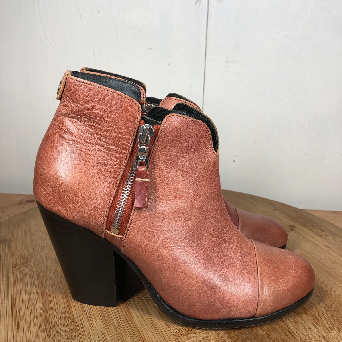 Rag Bone Boots 38 Womens Margot Leather Block Heels Zip Up