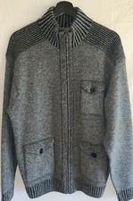 Blue Mens Size Large Long Sleeve Zip Front Lambswool Cardigan Sweater Grey