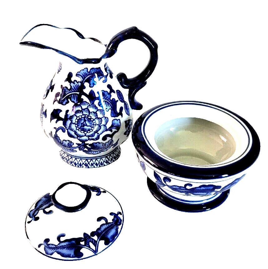 Ceramic Floral Blue and White Sugar & Cream Set The Bombay Company eBay