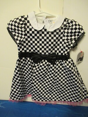 P21) Girls Hara Juka Size 3T New Black and white Checkered Dress Zipper Back