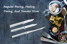 Rada 3 pc Set Regular Paring, Peeling Paring & Tomato Slicer Knife Silver Handle